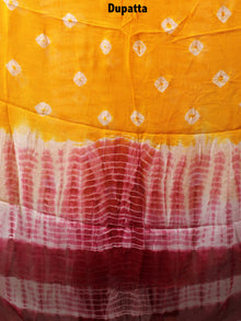 White Pink Yellow Hand Shibori Dyed Cotton Suit-Salwar Fabric With Chiffon Dupatta - S1628128