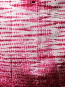White Pink Yellow Hand Shibori Dyed Cotton Suit-Salwar Fabric With Chiffon Dupatta - S1628128