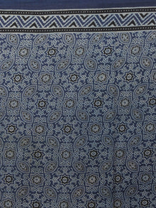 Indigo Maroon Ivory Brown Mughal Nakashi Ajrakh Hand Block Printed in Natural Vegetable Colors Cotton Mul Saree - S031701280