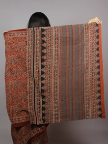 Red Black Beige Mughal Nakashi Ajrakh Hand Block Printed in Natural Vegetable Colors Cotton Mul Saree - S031701281