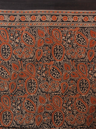 Red Black Beige Mughal Nakashi Ajrakh Hand Block Printed in Natural Vegetable Colors Cotton Mul Saree - S031701281