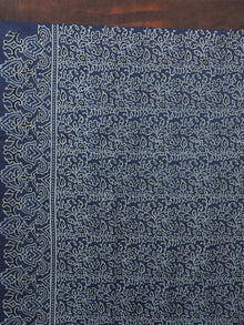 Indigo Brown Ivory Black Mughal Nakashi Ajrakh Hand Block Printed in Natural Vegetable Colors Cotton Mul Saree - S031701282