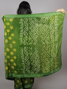Pine Green Orange Ivory Hand Tie & Dye Bandhej Art Silk Saree - S031701286