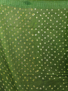 Pine Green Orange Ivory Hand Tie & Dye Bandhej Art Silk Saree - S031701286