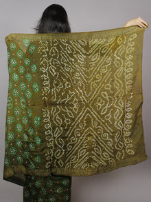 Olive Green  Ivory Hand Tie & Dye Bandhej Art Silk Saree - S031701287