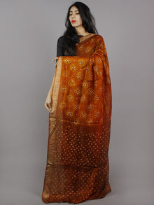 Reddish Brown Green Ivory Hand Tie & Dye Bandhej Art Silk Saree - S031701288
