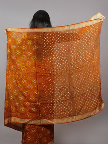 Reddish Brown Green Ivory Hand Tie & Dye Bandhej Art Silk Saree - S031701288