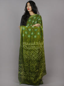 Olive Green Ivory Hand Tie & Dye Bandhej Art Silk Saree - S031701289