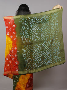 Pink Green Red Yellow Ivory Hand Tie & Dye Bandhej Art Silk Saree - S031701291