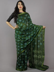 Dark Green Azure Blue Ivory Hand Tie & Dye Bandhej Art Silk Saree - S031701292