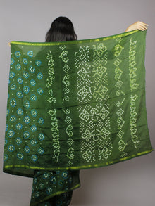 Dark Green Azure Blue Ivory Hand Tie & Dye Bandhej Art Silk Saree - S031701292