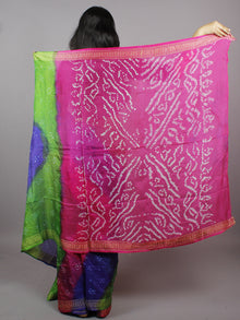 Blue Green Pink Ivory Hand Tie & Dye Bandhej Art Silk Saree - S031701293