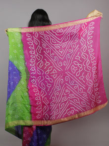 Blue Green Pink Ivory Hand Tie & Dye Bandhej Art Silk Saree - S031701295