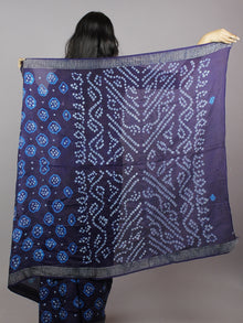 Dark Indigo Teal Blue Ivory Hand Tie & Dye Bandhej Art Silk Saree - S031701296
