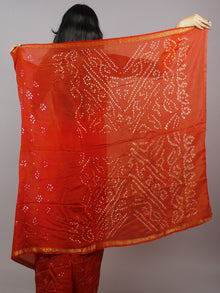 Red Pink Ivory Hand Tie & Dye Bandhej Art Silk Saree - S031701297