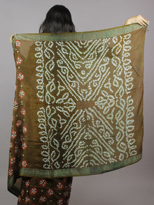 Brown Pink Ivory Hand Tie & Dye Bandhej Art Silk Saree - S031701298