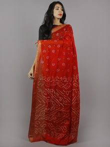 Red Pink Ivory Hand Tie & Dye Bandhej Art Silk Saree - S031701299