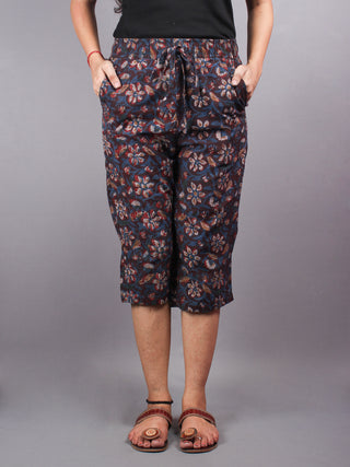 Indigo Hand Block Printed Elasticated Waist Capri - C0267012