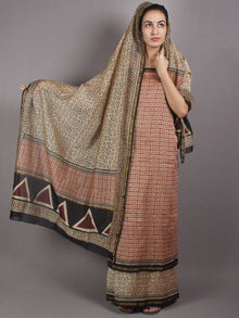 Red Beige Black Hand Block Printed Chanderi Kurta-Salwar Fabric With Chanderi Dupatta - S1628027