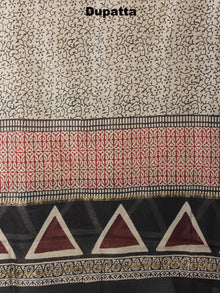 Red Beige Black Hand Block Printed Chanderi Kurta-Salwar Fabric With Chanderi Dupatta - S1628027