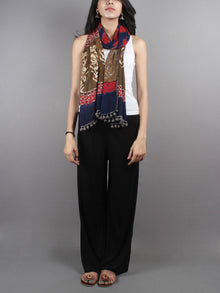 Multi Color Bagru Hand Printed Handloom Cotton Stole- S6317013