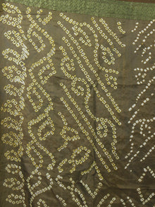 Olive Green Dark Pink Ivory Hand Tie & Dye Bandhej Art Silk Saree - S031701300