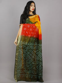 Red Yellow Green Ivory Hand Tie & Dye Bandhej Art Silk Saree - S031701301