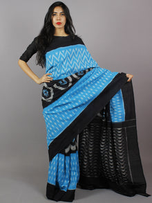 Azure Blue Black Grey Ikat Handwoven Pochampally Mercerized Cotton Saree - S031701248