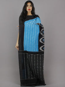 Azure Blue Black Grey Ikat Handwoven Pochampally Mercerized Cotton Saree - S031701248