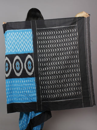 Azure Blue Black Grey Ikat Handwoven Pochampally Mercerized Cotton Saree - S031701248