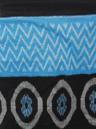 Azure Blue Black Grey Ikat Handwoven Pochampally Mercerized Cotton Saree - S031701248