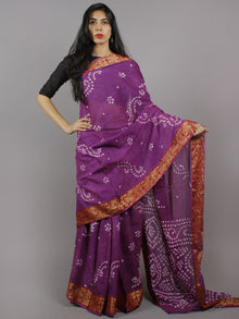 Purple White Hand Tie & Dye Bandhej Cotton Mul Saree - S031701307