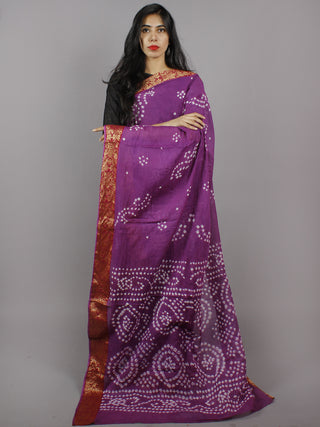 Purple White Hand Tie & Dye Bandhej Cotton Mul Saree - S031701307