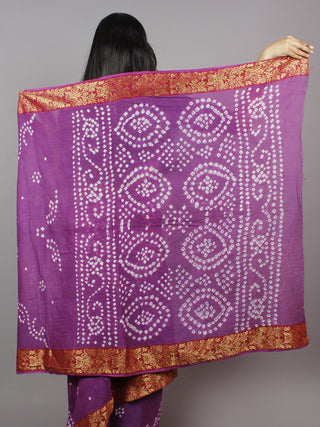 Purple White Hand Tie & Dye Bandhej Cotton Mul Saree - S031701307