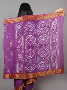 Purple White Hand Tie & Dye Bandhej Cotton Mul Saree - S031701307