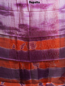Orange Ivory Indigo Hand Block Printed Cotton Suit-Salwar Fabric With Chiffon Dupatta - S1628131