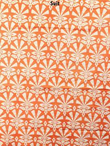 Orange Ivory Indigo Hand Block Printed Cotton Suit-Salwar Fabric With Chiffon Dupatta - S1628131