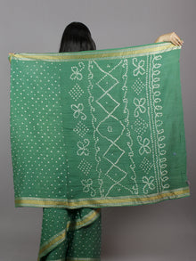 Fern Green Ivory Hand Tie & Dye Bandhej Glace Cotton Saree With Resham Border - S031701311