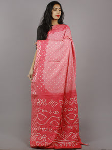 Pastel Pink Ivory Hand Tie & Dye Bandhej Glace Cotton Saree With Resham Border - S031701312