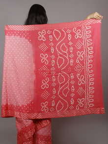 Pastel Pink Ivory Hand Tie & Dye Bandhej Glace Cotton Saree With Resham Border - S031701312