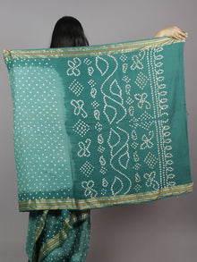 Fern Green Ivory Hand Tie & Dye Bandhej Glace Cotton Saree With Resham Border - S031701313
