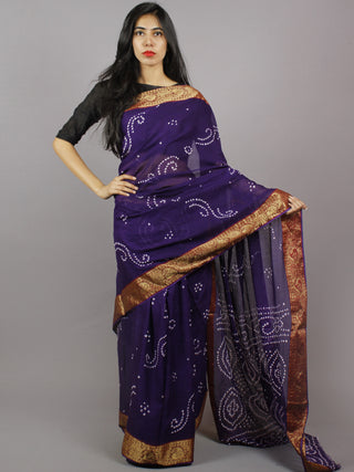 Deep Purple White Hand Tie & Dye Bandhej Cotton Mul Saree - S031701314
