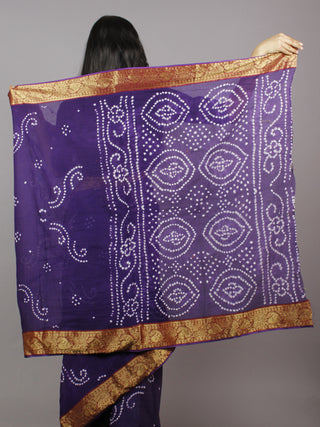 Deep Purple White Hand Tie & Dye Bandhej Cotton Mul Saree - S031701314
