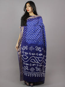 Shaded Blue Ivory Hand Tie & Dye Bandhej Glace Cotton Saree With Resham Border - S031701315