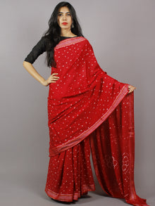 Dark Maroon Ivory Hand Tie & Dye Bandhej Glace Cotton Saree With Resham Border - S031701316