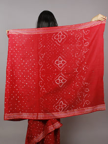 Dark Maroon Ivory Hand Tie & Dye Bandhej Glace Cotton Saree With Resham Border - S031701316