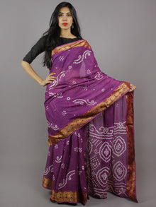 Purple White Hand Tie & Dye Bandhej Cotton Mul Saree - S031701317