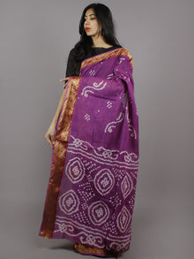 Purple White Hand Tie & Dye Bandhej Cotton Mul Saree - S031701317