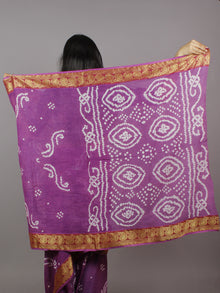 Purple White Hand Tie & Dye Bandhej Cotton Mul Saree - S031701317