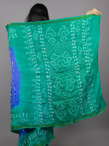 Blue Green Ivory Hand Tie & Dye Bandhej Art Silk Saree - S031701319